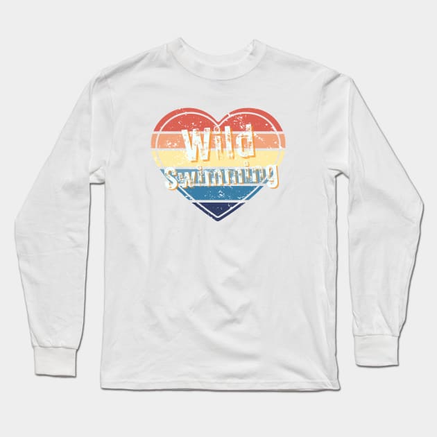 Love wild swimming, vintage style rainbow heart Long Sleeve T-Shirt by TuddersTogs